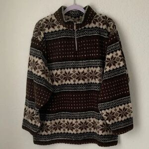 Essential Style Stand Collar 1/4 Zip Men's Brown /Cream Nordic Sweater Size L G